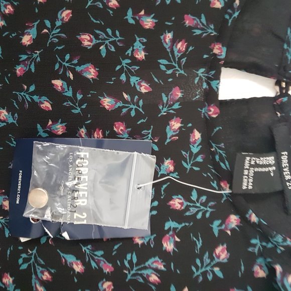 Forever 21 Women Black Floral Blouse Top, Size S - Picture 7 of 10